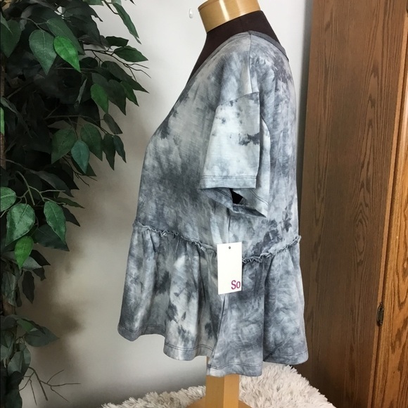 So XL short sleeve peplum tee charcoal tie dye NWT - Picture 7 of 11